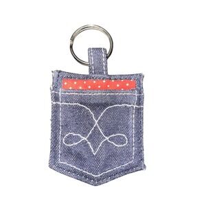 Denim Pocket Keychain Red Polka Dot Accent Small Pouch Card Holder